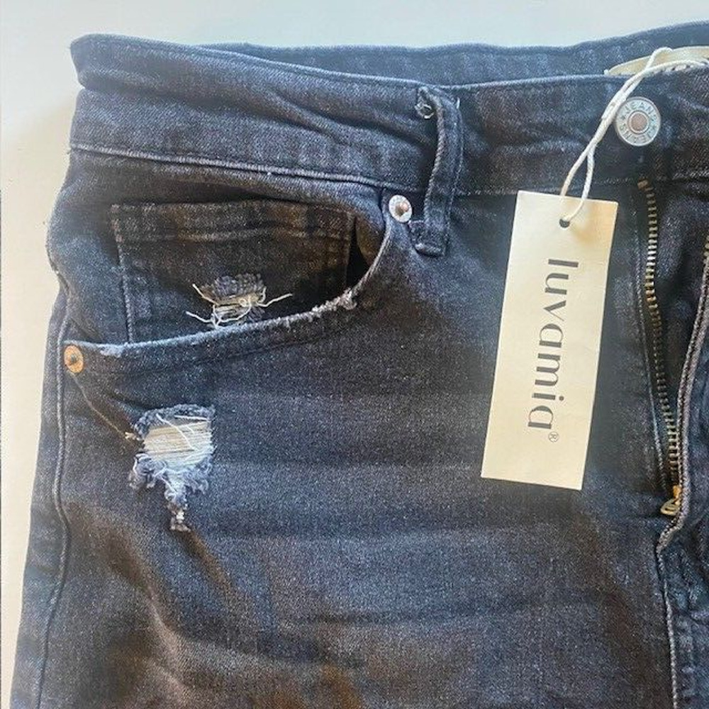 NEW Luvamia Womens Large Black Stretch Cuffed Denim Jean Shorts - Picture 4 of 5